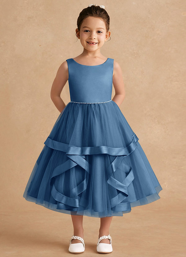 Azazie Posy Blumenkinder Kleider A-Linie Mit Perlen Tüll Kleid Zwielichtviolett image1