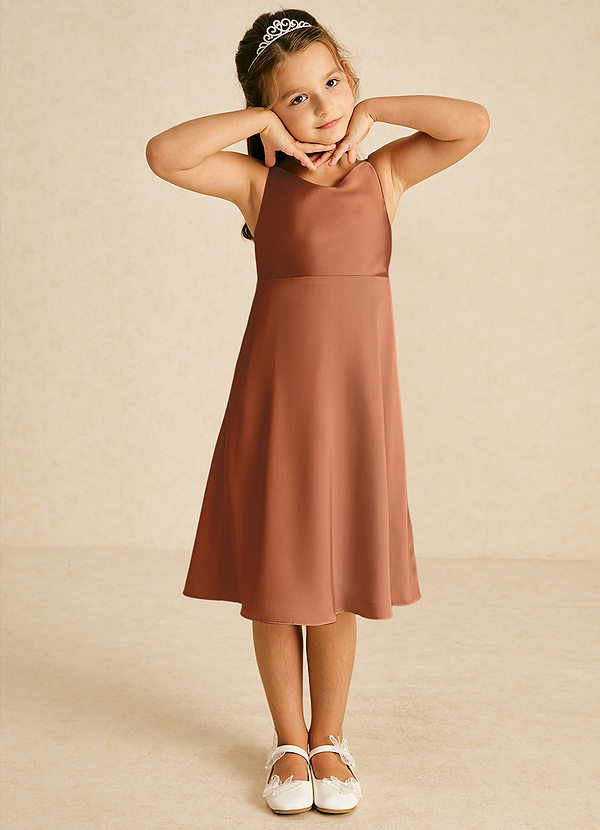 Azazie Zuzu Flower Girl Dresses Copper A-Line Spaghetti Strap Stretch Satin Dress image1