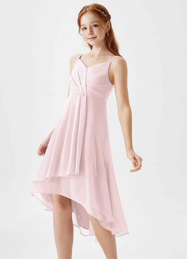Azazie Mariam Junior Blushing Pink A-Line Pleated Chiffon Dress image1