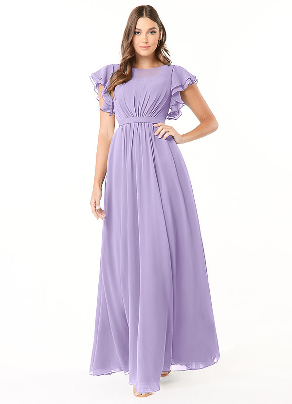 Azazie Daphne Modest Bridesmaid Dresses A-Line Ruffled Chiffon Floor-Length Dress image1
