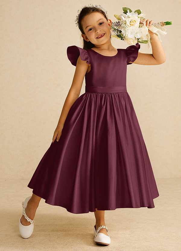 Azazie Violeta Bloemenmeisjes Jurken Baljurk Jurk van Mat Satijn Boog Cabernet image1