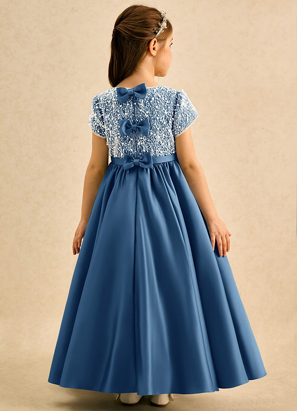 Azazie Cashew Flower Girl Dresses Twilight Ball-Gown with Sleeves Matte Satin Dress image1