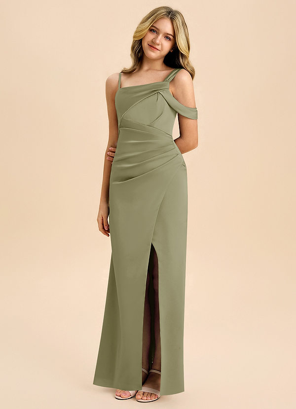 Azazie Wynter Junior Abito in Raso Elasticizzato Plissettato Pistacchio image1