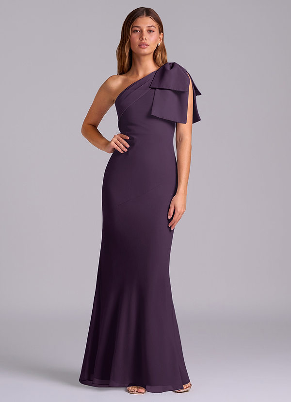 Azazie Yuanna 신부 들러리 드레스 인어 한쪽 어깨 쉬폰 바닥 길이 드레스 image1