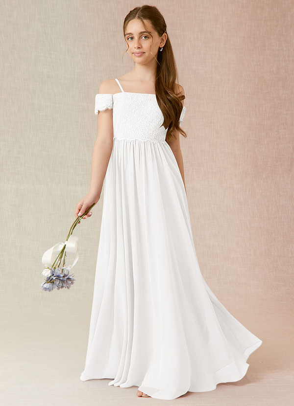 Azazie Vidia A-Line Off the Shoulder Chiffon Floor-Length Junior Bridesmaid Dress image1