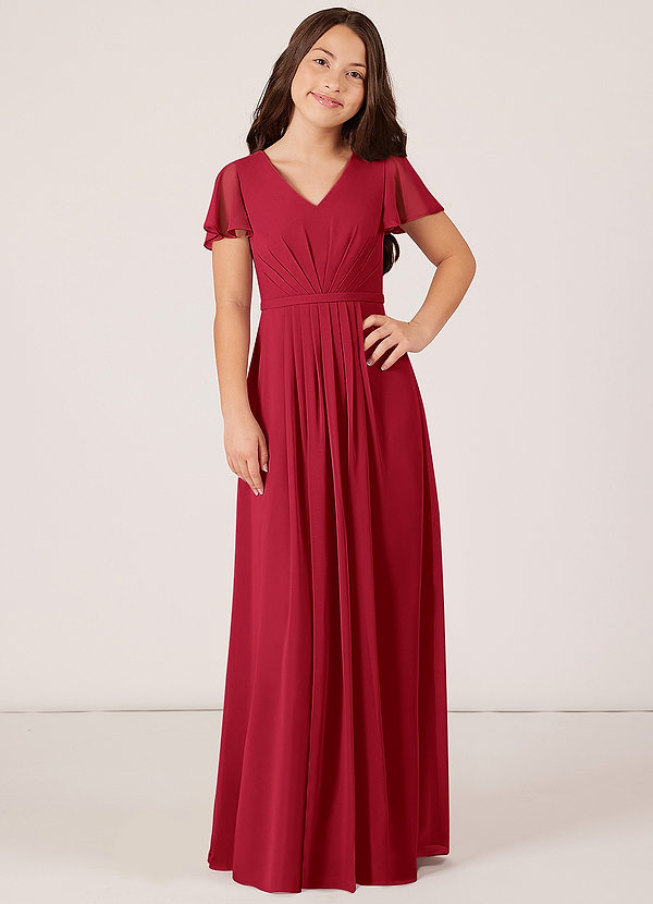 Azazie Peony Junior Scarlet A-Line Pleated Chiffon Dress image1