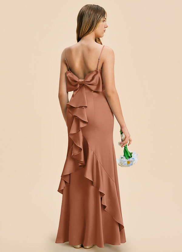 Azazie Lioren Junior Etui Schleifen Stretch-Satin Kleid Bronzer image1