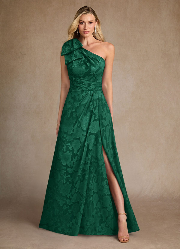 Azazie Easton Mother of the Brides Dresses Emerald Ball-Gown One Shoulder Floral Burnout Dress image1