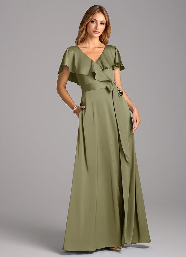 Azazie Lainey Bridesmaid Dresses Pistachio A-Line with Pockets Stretch Satin Dress image1