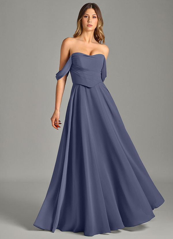Azazie Chelsey Abiti da Damigella Abito Convertibile A-Line in Chiffon a Spalla Scoperta Stormy image1