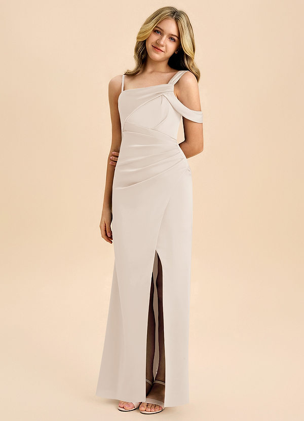 Azazie Wynter Junior Abito in Raso Elasticizzato Plissettato Alabastro Bianco image1