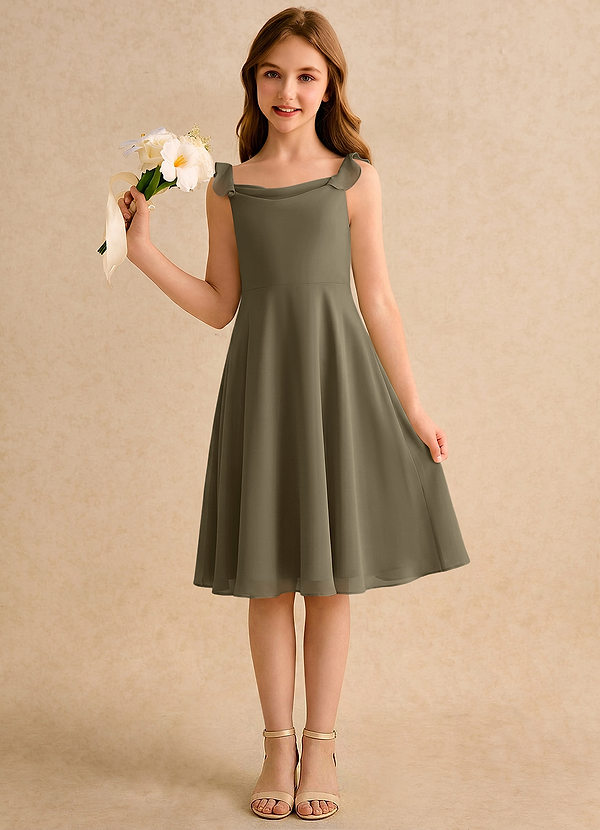 Azazie Pup Girls Formal Robes de cortège enfant Robe Trapèze en Mousseline de soie Plissé Vert Saule image1