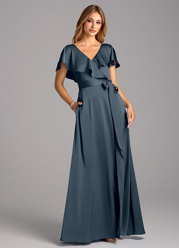 Azazie Lainey Bridesmaid Dresses Twilight A-Line with Pockets Stretch Satin Dress image1