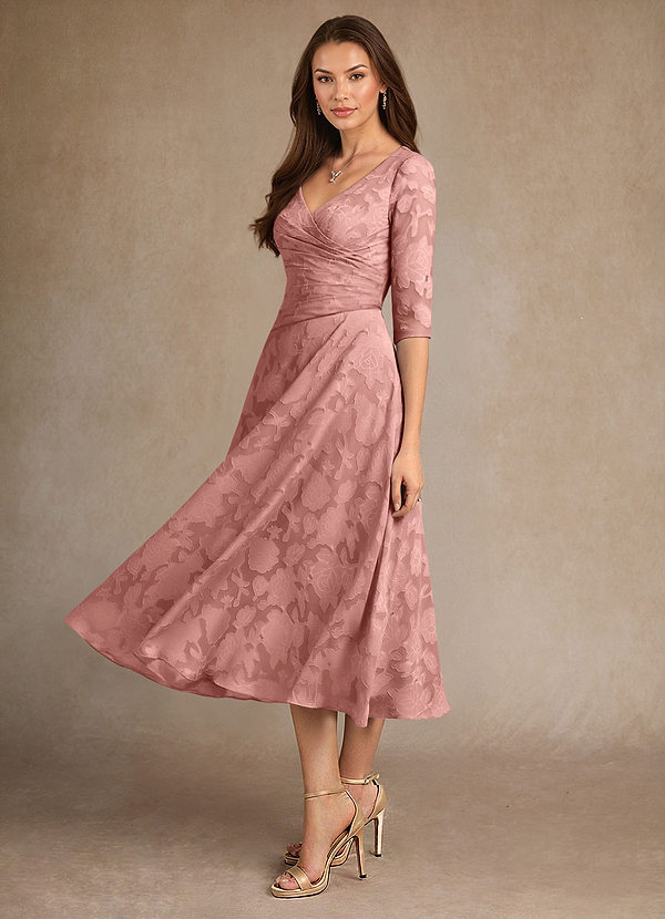 Azazie Durant Mother of the Brides Dresses Rosette A-Line Pleated Floral Burnout Dress image1