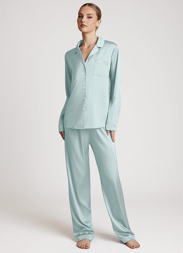 front Mist Long Sleeves and Pants Satin PJ Set