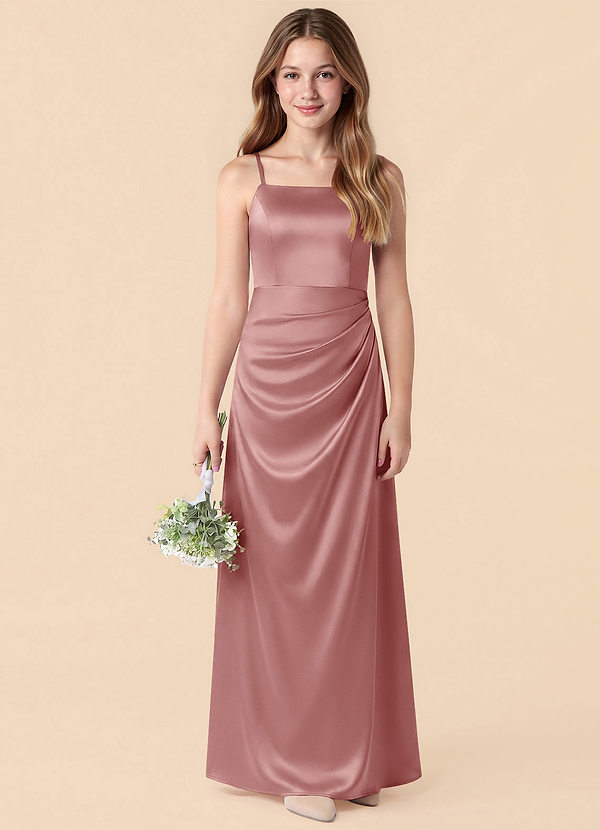 Azazie Renna Junior Dusty Rose Mermaid Pleated Stretch Satin Dress image1