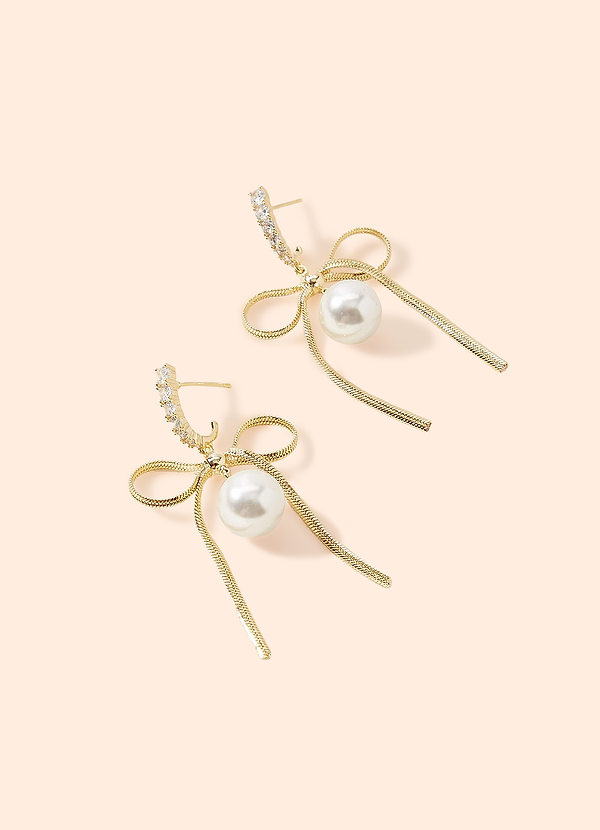 front Bow and Pearl Dangle Earrings