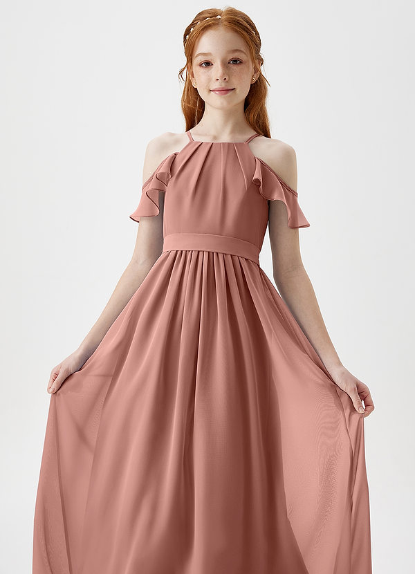 Azazie Chaya Junior Cedar Rose A-Line Off the Shoulder Chiffon Dress image1