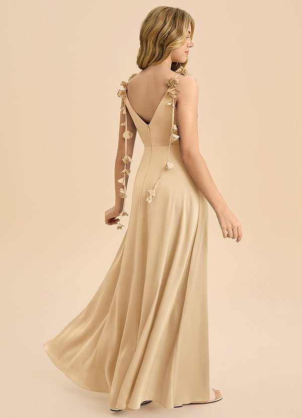 Azazie Gumdrop Junior Robe Empire en Satin extensible Plissée Or image1