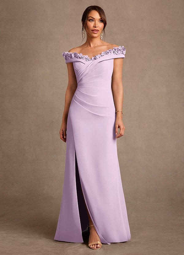 Azazie Jettie Mother of the Brides Dresses Frosted Lilac Sheath Pleated Chiffon Dress image1