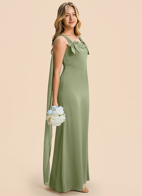 Azazie Chelsea Junior Pistachio Sheath Pleated Stretch Satin Dress image1