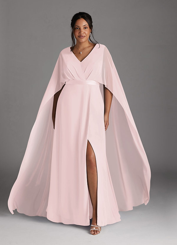 Azazie Isa Mother of the Brides Dresses Blushing Pink A-Line V-Neck Pleated Chiffon Dress image1