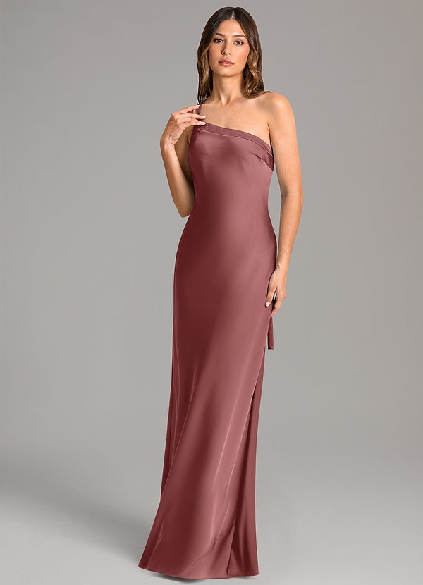 Azazie Monroe Robes Demoiselle d'honneur Robe Sirène en Satin extensible Ue épaule Améthyste image1