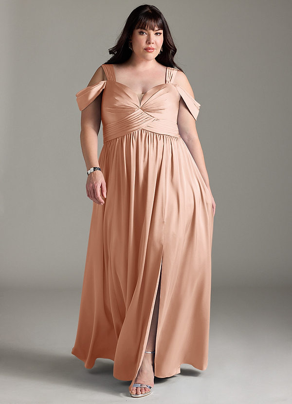 Azazie Lianne Brautjungfernkleider A-Linie Schulterfrei Stretch-Satin Kleid Roségold image1