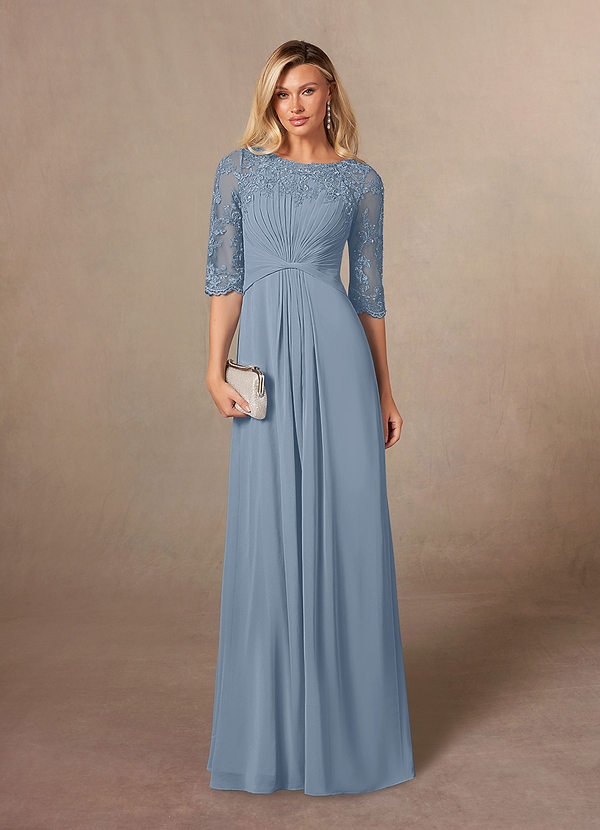 Azazie Zinnia Robe Mère de la Mariée & du Marié Robe Trapèze en Mousseline de soie Paillettes Bleu Poussiéreux image1