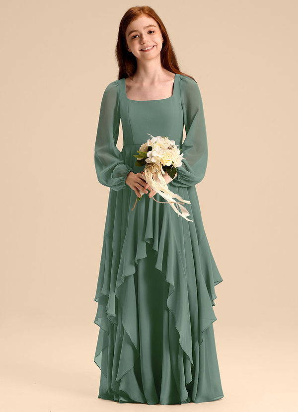 Azazie Clara Junior Eucalyptus A-Line Blouson Chiffon Dress image1