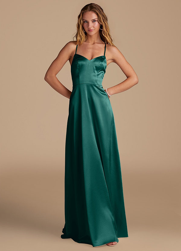 Azazie Mei Bridesmaid Dresses Pine A-Line Sweetheart Neckline Metallic Satin Dress image1