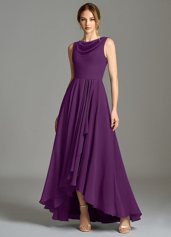Azazie Wonderland Bridesmaid Dresses Grape A-Line Pleated Chiffon Dress image1