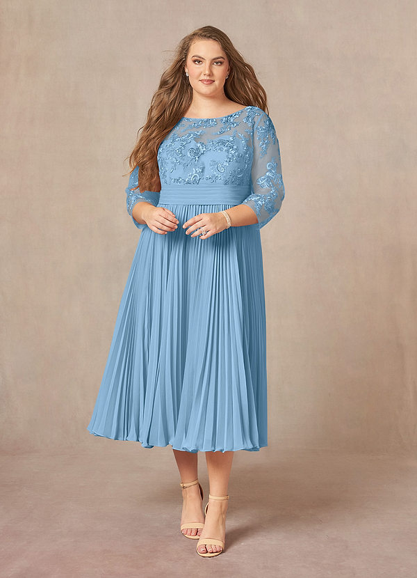 Azazie Tutu Mother of the Brides Dresses Steel Blue A-Line Boatneck Lace Chiffon Dress image1