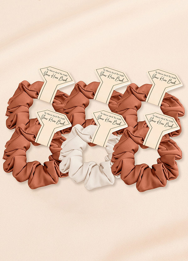 front Matching Color Six-Piece Mixed Color Bridesmaid Stretch Satin Regular Size Scrunchie Set