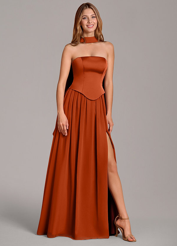 Azazie Cadence Suknie dla druhen Linia A Gorset Satyna elastyczna Do ziemi Sukienka image1