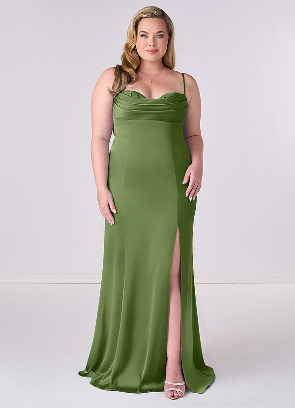 Barbie ♥ Azazie Abiti da Damigella Abito Sirena in Raso Elasticizzato Corsetto Ginepro image1