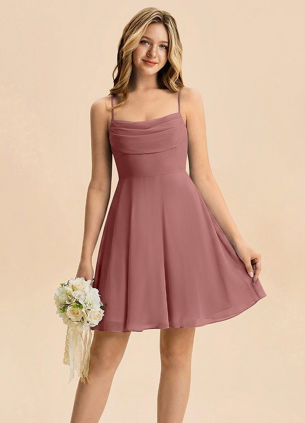 Azazie Bear Junior Desert Rose A-Line Pleated Chiffon Dress image1