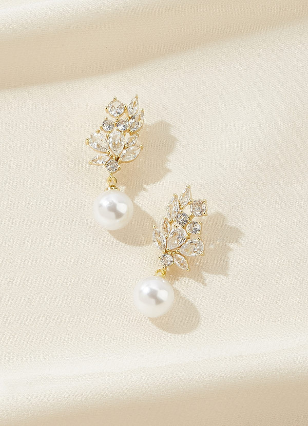front Crystal Foliage and Pearl Dangle Earrings