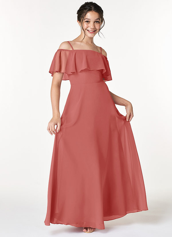 Azazie Maggie Junior Antique Rose A-Line Off the Shoulder Chiffon Dress image1