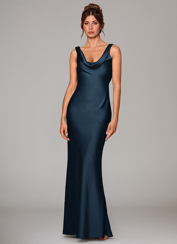 Rylina Bridesmaid Dresses Dark Navy Mermaid Stretch Satin Dress image1