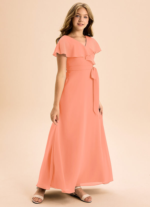 Azazie Lainey Junior A-Linie mit Taschen Chiffon Kleid Sonnenuntergang image1