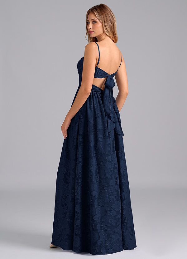 Azazie Zeya Brautjungfernkleider A-Linie Schleifen Blumen-Burnout Kleid Dunkelmarine image1