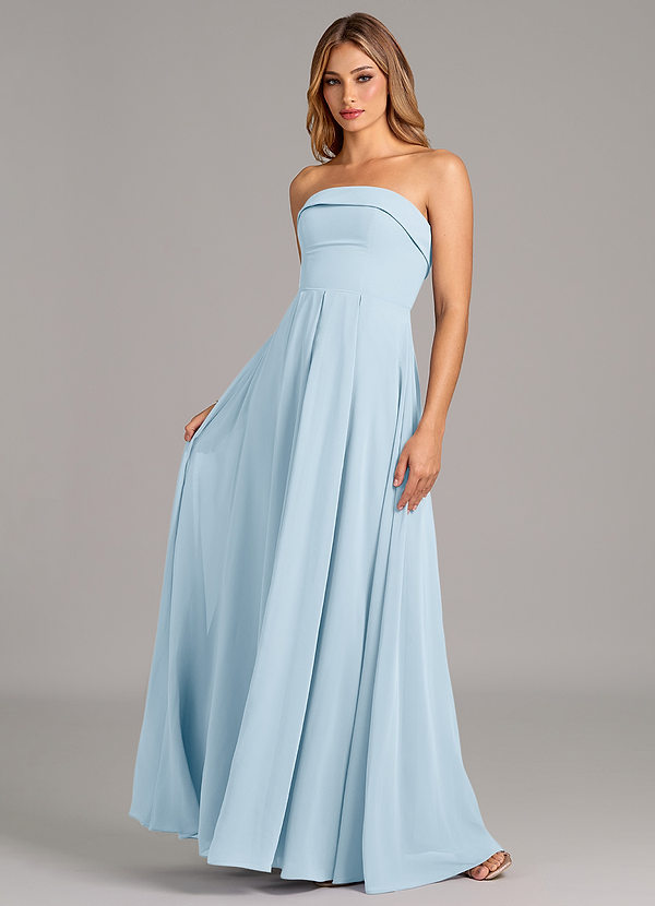 Azazie Lucienne 신부 들러리 드레스 A라인 스트랩리스 쉬폰 바닥 길이 드레스 image1