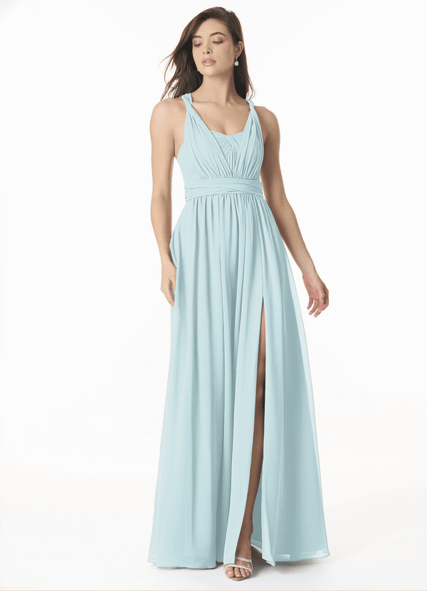 Azazie Olani Bridesmaid Dresses Mist A-Line Off the Shoulder Chiffon Convertible Dress image1