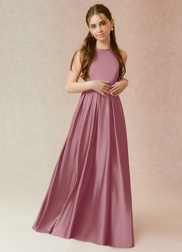 Azazie Arianthe Junior Vintage Mauve A-Line with Pockets Stretch Satin Dress image1