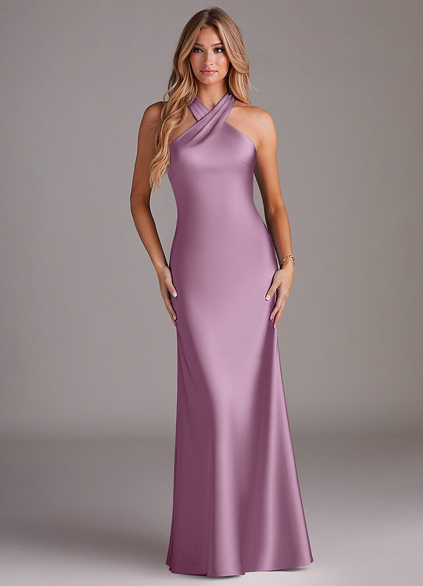 Azazie Doretta Bridesmaid Dresses Wisteria Mermaid Pleated Stretch Satin Dress image1
