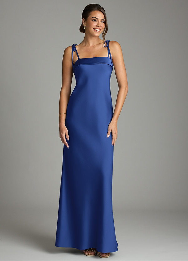 Azazie Ellia Bridesmaid Dresses Royal Blue Sheath Bow Stretch Satin Dress image1