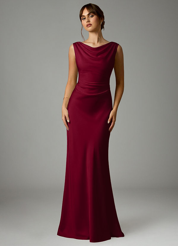 Azazie Kieryn Robes Demoiselle d'honneur Robe Sirène en Satin extensible Plissée Bourgogne image1