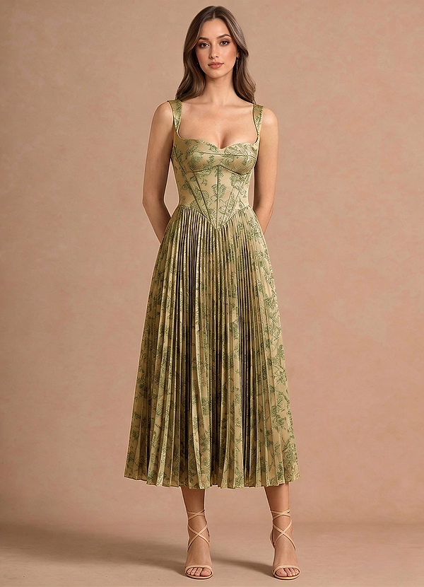 Isonelle Green Brown Midi Dress image1