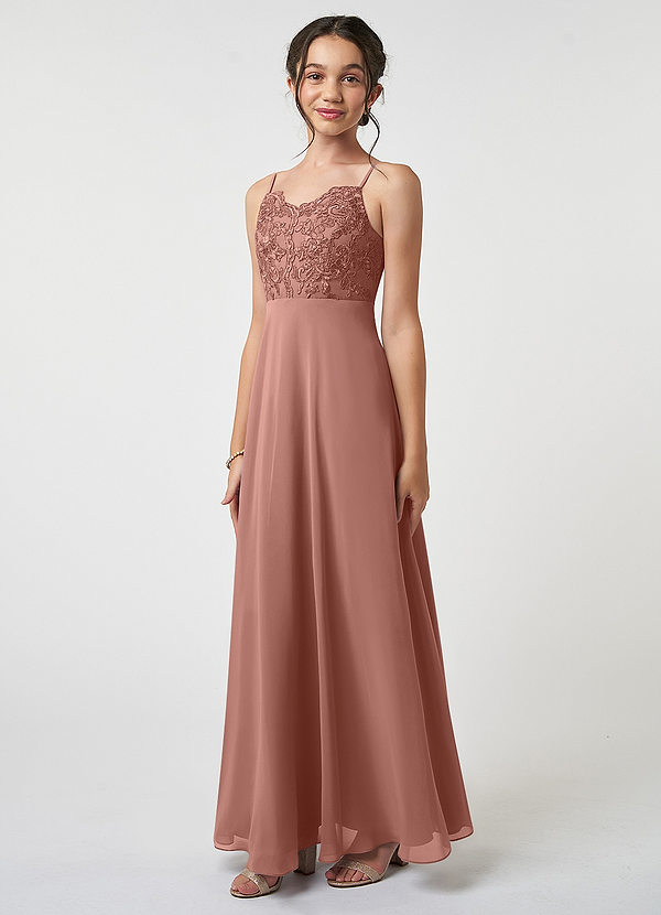 Azazie Sonya Junior Robe Trapèze en Mousseline de soie Dentelle Rose De Cèdre image1